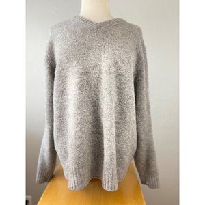 Women's Geoffrey Beene XL 100% Lambswool Sweater Grey V-neck L/S Solid Knit 23